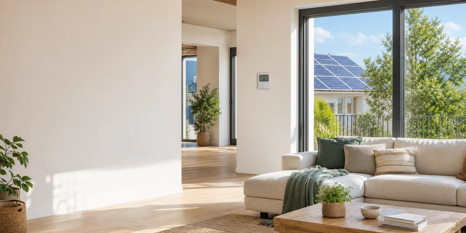 Ahorro energético viviendas con luz natural, ventanas modernas y energía solar
